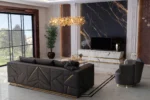 Orven Living Room Black Sofa and Chair