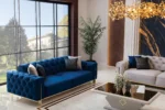 Gold Living Room Blue Sofa